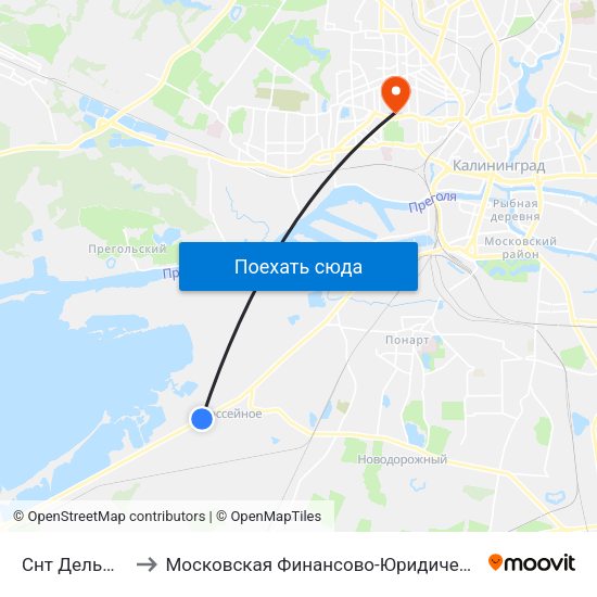 Снт Дельфин (Из Центра) to Московская Финансово-Юридическая Академия. Калининградский Филиал map