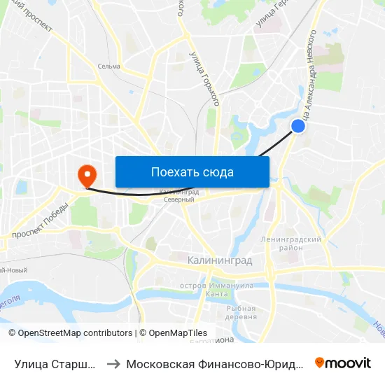Улица Старшины Дадаева (В Центр) to Московская Финансово-Юридическая Академия. Калининградский Филиал map