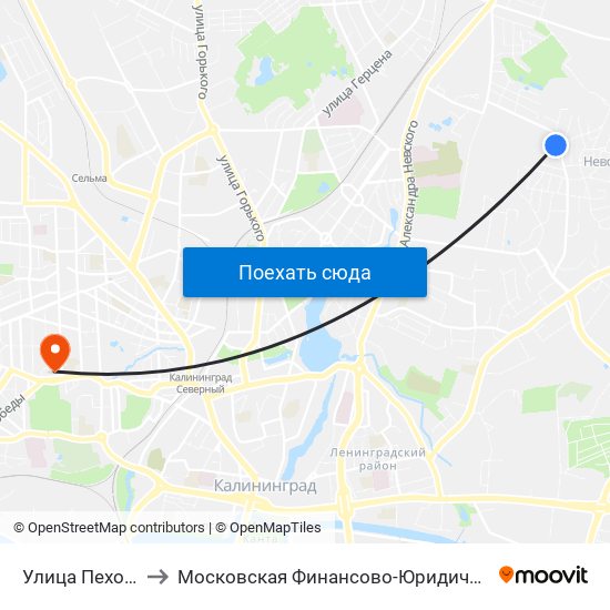 Улица Пехотная (Из Центра) to Московская Финансово-Юридическая Академия. Калининградский Филиал map