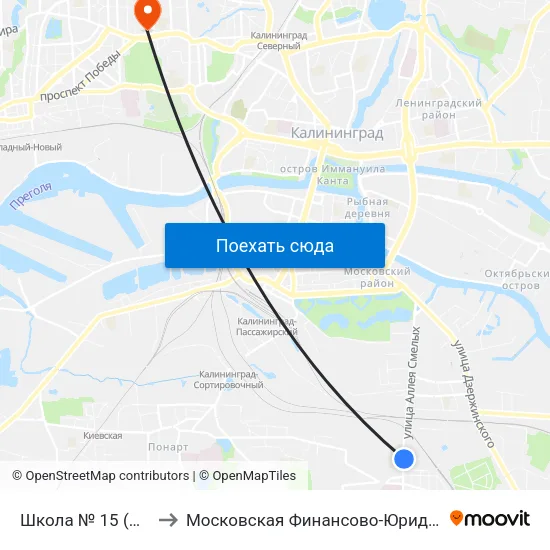 Школа № 15 (По Требованию, В Центр) to Московская Финансово-Юридическая Академия. Калининградский Филиал map