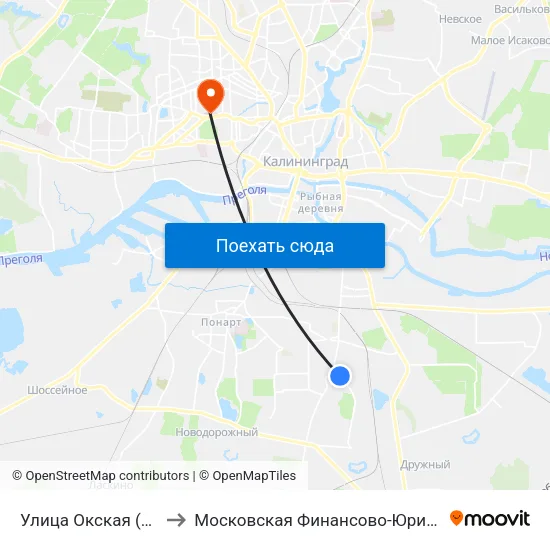 Улица Окская (По Требованию, Из Центра) to Московская Финансово-Юридическая Академия. Калининградский Филиал map