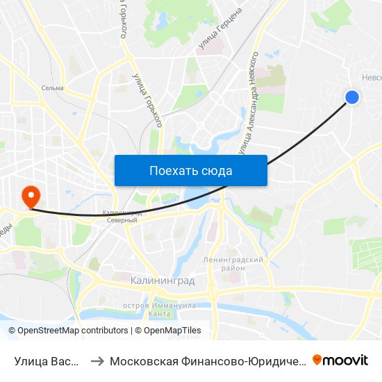 Улица Васнецова (В Центр) to Московская Финансово-Юридическая Академия. Калининградский Филиал map