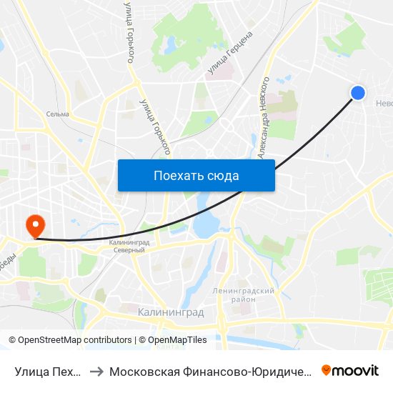 Улица Пехотная (В Центр) to Московская Финансово-Юридическая Академия. Калининградский Филиал map