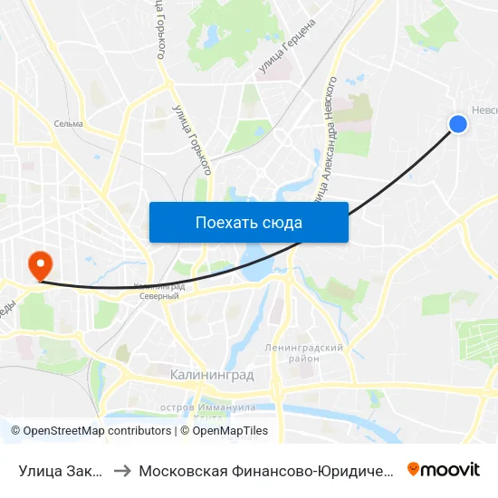 Улица Закатная (В Центр) to Московская Финансово-Юридическая Академия. Калининградский Филиал map