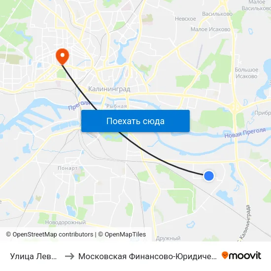 Улица Левитана (Конечная) to Московская Финансово-Юридическая Академия. Калининградский Филиал map