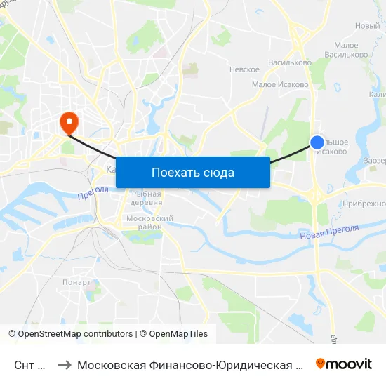 Снт Колосок to Московская Финансово-Юридическая Академия. Калининградский Филиал map