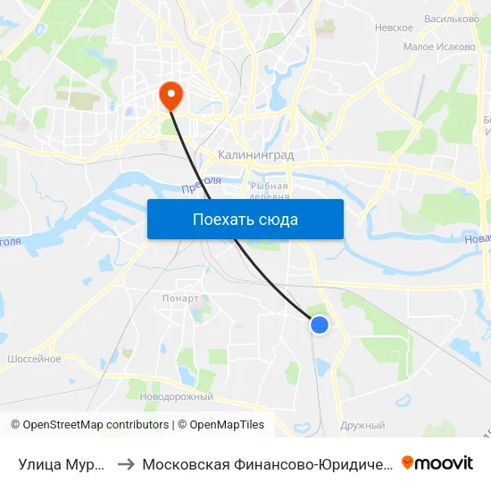 Улица Муромская (В Центр) to Московская Финансово-Юридическая Академия. Калининградский Филиал map