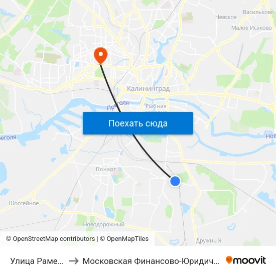 Улица Раменская (Из Центра) to Московская Финансово-Юридическая Академия. Калининградский Филиал map