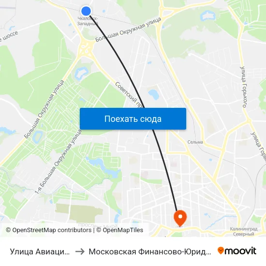 Улица Авиационная (По Требованию) to Московская Финансово-Юридическая Академия. Калининградский Филиал map