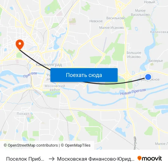 Поселок Прибрежное (По Требованию) to Московская Финансово-Юридическая Академия. Калининградский Филиал map