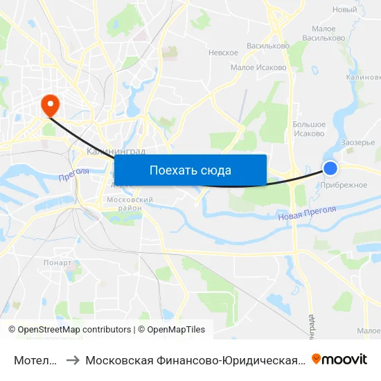 Мотель Балтика to Московская Финансово-Юридическая Академия. Калининградский Филиал map