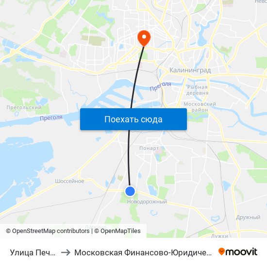 Улица Печатная (В Центр) to Московская Финансово-Юридическая Академия. Калининградский Филиал map