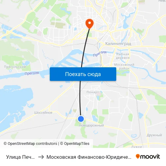 Улица Печатная (В Центр) to Московская Финансово-Юридическая Академия. Калининградский Филиал map