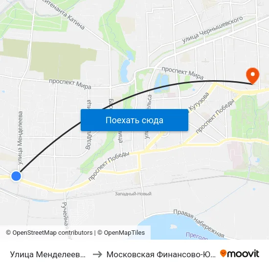 Улица Менделеева (На Ул. Тенистая Аллея, Из Центра) to Московская Финансово-Юридическая Академия. Калининградский Филиал map