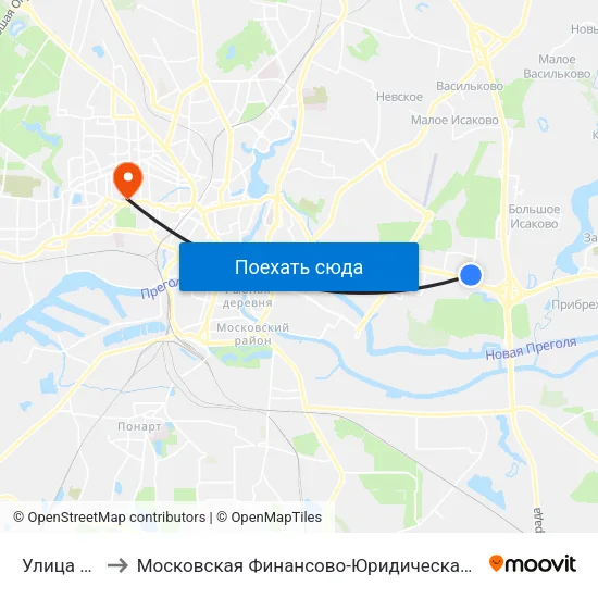 Улица Крымская to Московская Финансово-Юридическая Академия. Калининградский Филиал map
