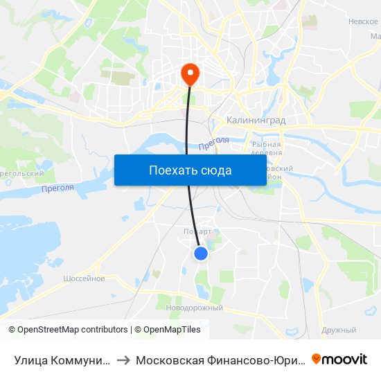 Улица Коммунистическая (По Требованию) to Московская Финансово-Юридическая Академия. Калининградский Филиал map