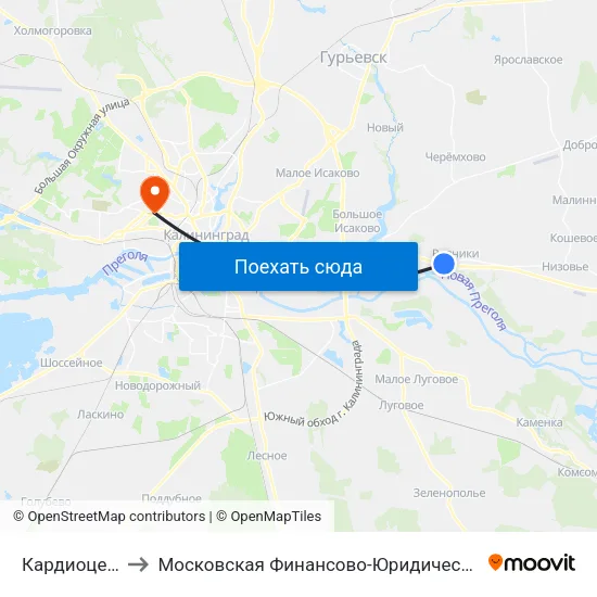 Кардиоцентр (В Центр) to Московская Финансово-Юридическая Академия. Калининградский Филиал map