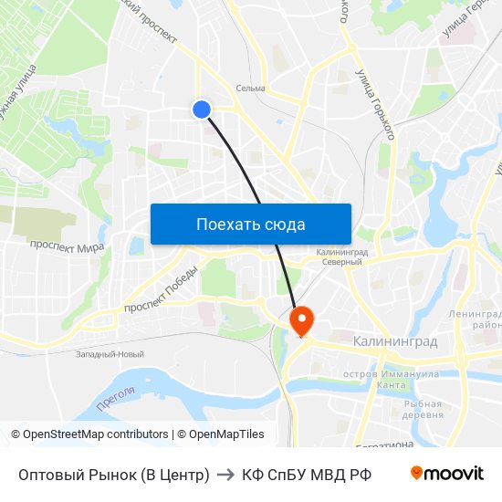 Оптовый Рынок (В Центр) to КФ СпБУ МВД РФ map