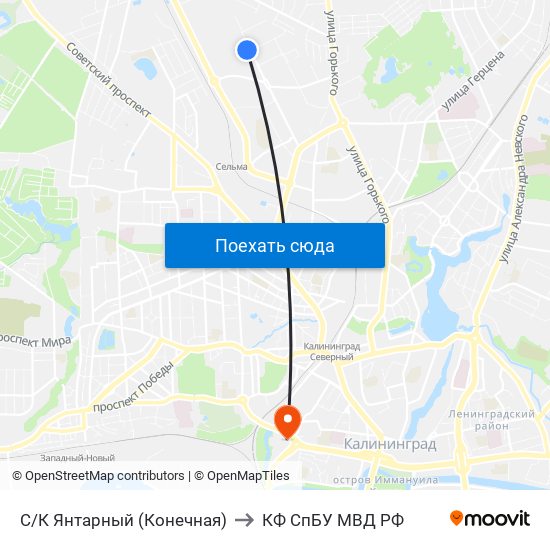 С/К Янтарный (Конечная) to КФ СпБУ МВД РФ map