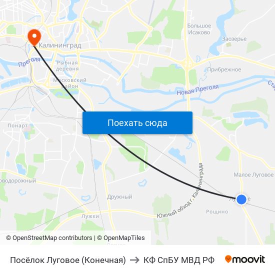 Посёлок Луговое (Конечная) to КФ СпБУ МВД РФ map