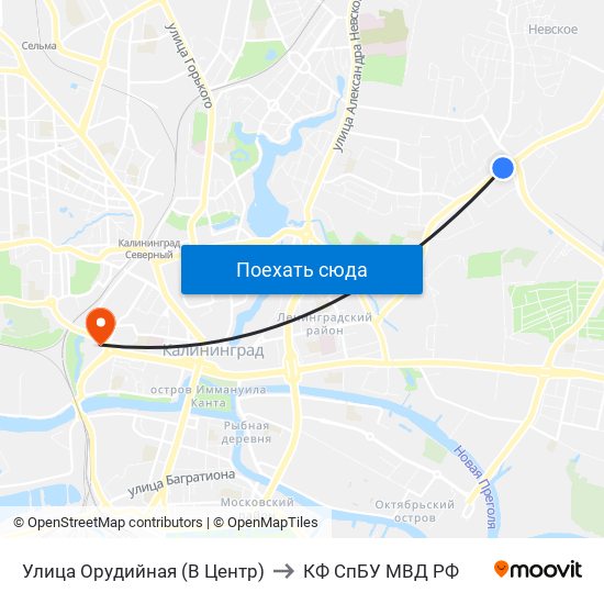 Улица Орудийная (В Центр) to КФ СпБУ МВД РФ map