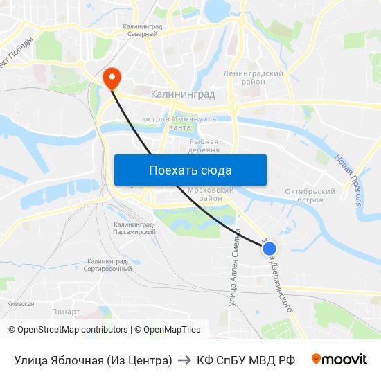 Улица Яблочная (Из Центра) to КФ СпБУ МВД РФ map