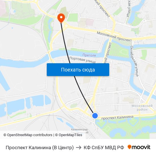 Проспект Калинина (В Центр) to КФ СпБУ МВД РФ map