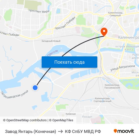 Завод Янтарь (Конечная) to КФ СпБУ МВД РФ map