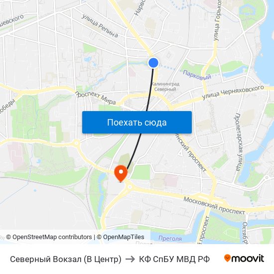 Северный Вокзал (В Центр) to КФ СпБУ МВД РФ map