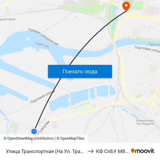 Улица Транспортная (На Ул. Транспортной) to КФ СпБУ МВД РФ map