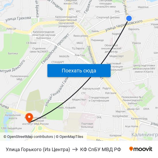 Улица Горького (Из Центра) to КФ СпБУ МВД РФ map