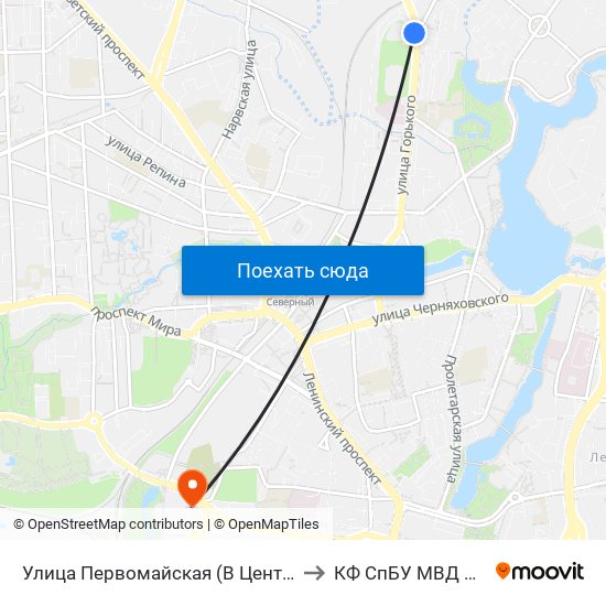 Улица Первомайская (В Центр) to КФ СпБУ МВД РФ map