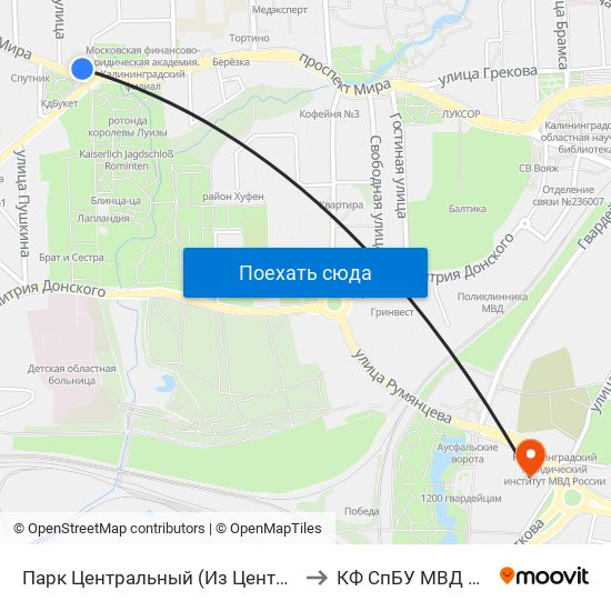 Парк Центральный (Из Центра) to КФ СпБУ МВД РФ map