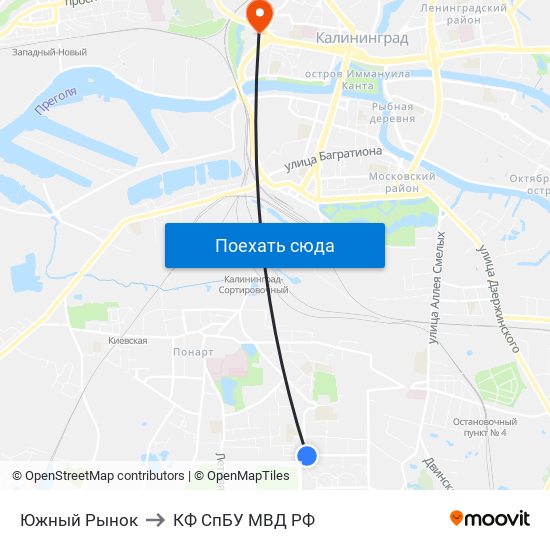 Южный Рынок to КФ СпБУ МВД РФ map