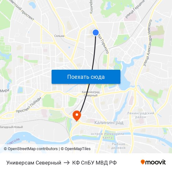 Универсам Северный to КФ СпБУ МВД РФ map