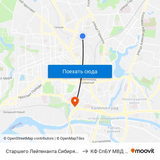 Старшего Лейтенанта Сибирякова to КФ СпБУ МВД РФ map