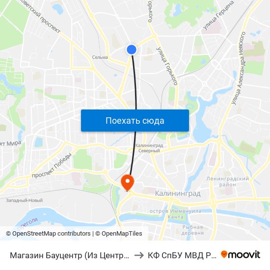 Магазин Бауцентр (Из Центра) to КФ СпБУ МВД РФ map