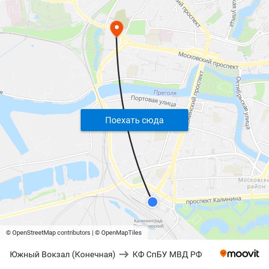 Южный Вокзал (Конечная) to КФ СпБУ МВД РФ map