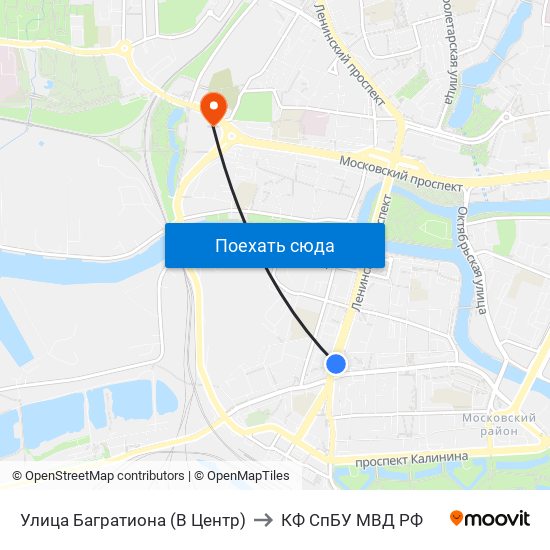 Улица Багратиона (В Центр) to КФ СпБУ МВД РФ map