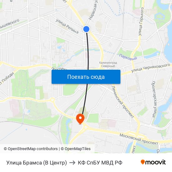 Улица Брамса (В Центр) to КФ СпБУ МВД РФ map