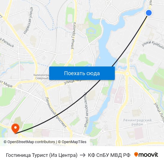 Гостиница Турист (Из Центра) to КФ СпБУ МВД РФ map