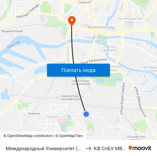 Международный Университет (Из Центра) to КФ СпБУ МВД РФ map