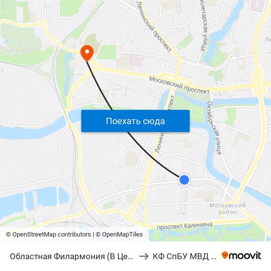 Областная Филармония (В Центр) to КФ СпБУ МВД РФ map