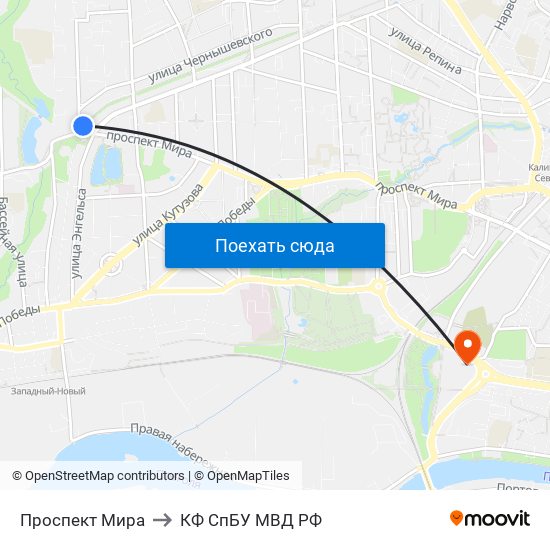 Проспект Мира to КФ СпБУ МВД РФ map