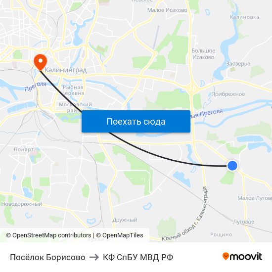 Посёлок Борисово to КФ СпБУ МВД РФ map