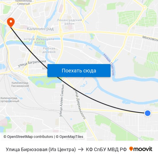 Улица Бирюзовая (Из Центра) to КФ СпБУ МВД РФ map