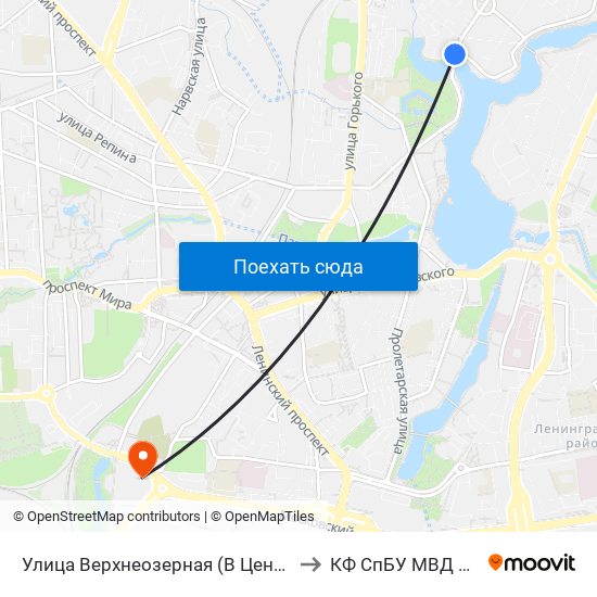 Улица Верхнеозерная (В Центр) to КФ СпБУ МВД РФ map