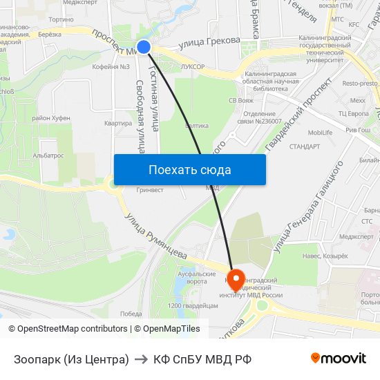 Зоопарк (Из Центра) to КФ СпБУ МВД РФ map