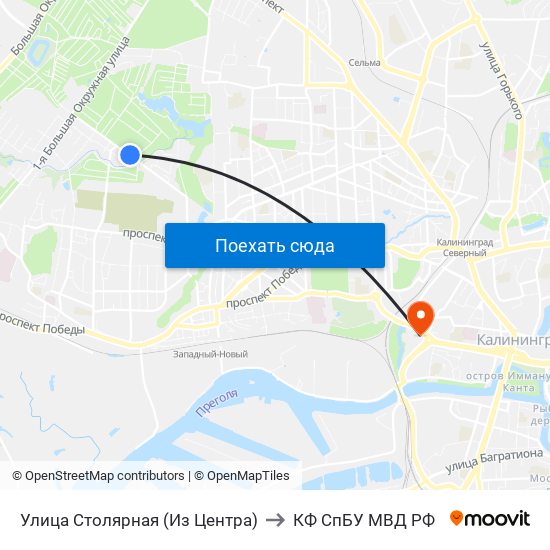 Улица Столярная (Из Центра) to КФ СпБУ МВД РФ map