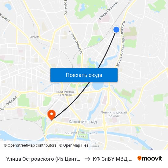 Улица Островского (Из Центра) to КФ СпБУ МВД РФ map